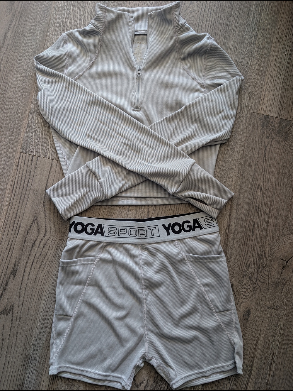 Light Gray High-Waist Bike Shorts Set